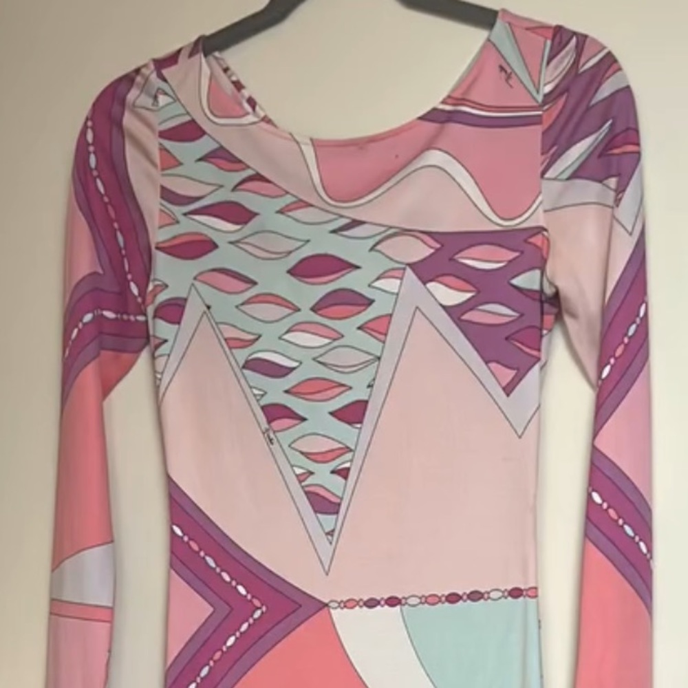 Emilio Pucci Firenze Long Sleeve Midi Dress Knee Length As Is Sz 4 Silk - Picture 3 of 10